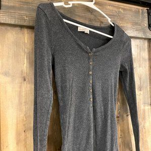 Dark Gray Long-Sleeved Button-Down Top